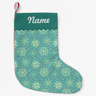 Personalised Christmas Teal Snowflake Pattern Small Christmas Stocking