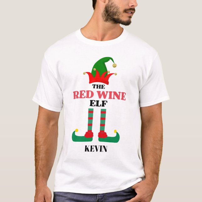 Personalised Christmas The Red Wine Elf T-Shirt (Front)