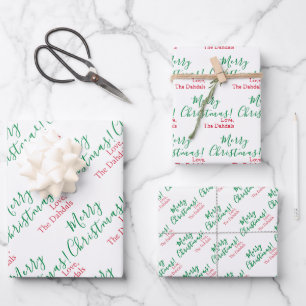 Personalised Christmas Traditional Red Green White Wrapping Paper Sheet