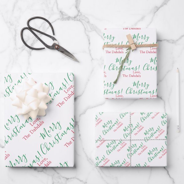Personalised Christmas Traditional Red Green White Wrapping Paper Sheet (Front)