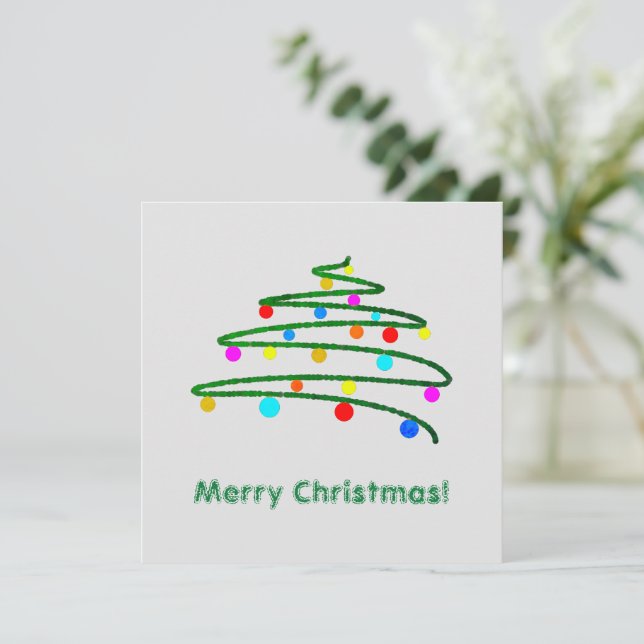 Personalised Christmas Tree and Ornaments Drawing Holiday Card (Standing Front)