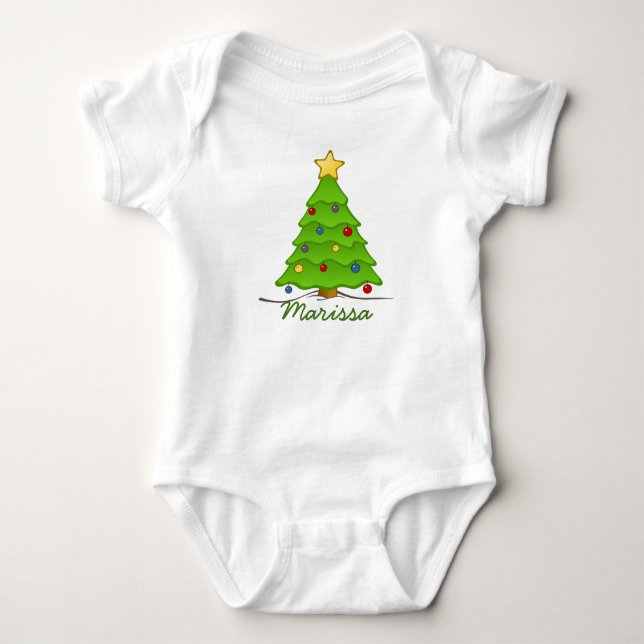 Personalised Christmas Tree Baby Bodysuit (Front)