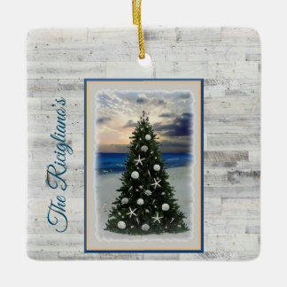 Personalised Christmas Tree Beach Ceramic Ornament