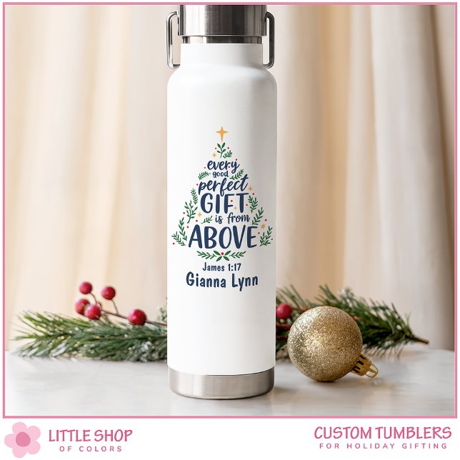 Personalised Christmas Tree Bible Verse Water Bottle (Creator Uploaded)