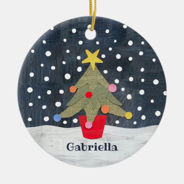 Personalised Christmas Tree Ceramic Tree Decoration (Front)
