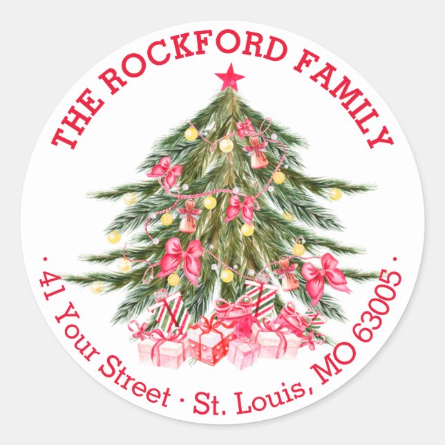 Personalised Christmas Tree Classic Round Sticker (Front)