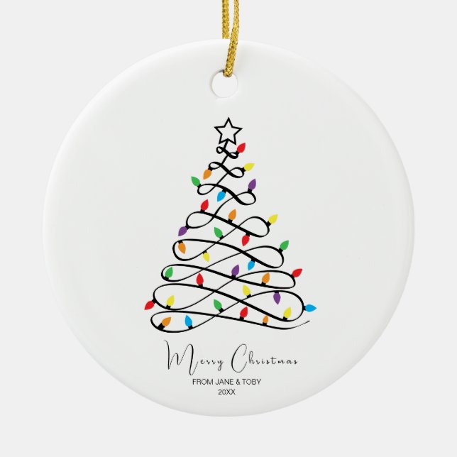 Personalised Christmas Tree Doodle Ceramic Tree Decoration (Front)