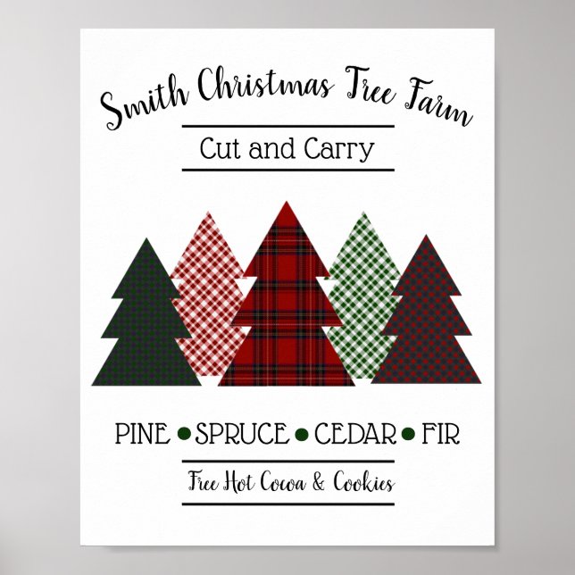 Personalised Christmas Tree Farm Red Green Plaid Poster (Front)
