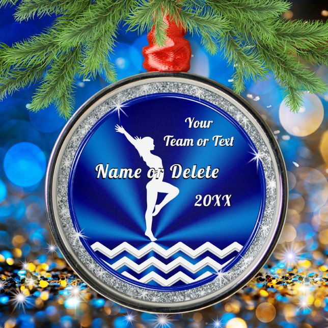 Personalised Christmas Tree Gymnast Ornament (Gymnastics Christmas Ornaments. Christmas gifts for gymnasts. Gymnastics Ornaments. Blue and White.)