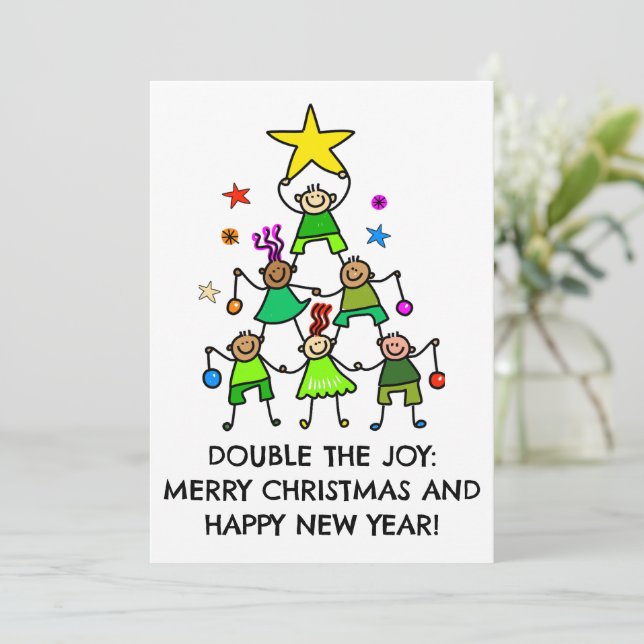 Personalised Christmas Tree Kids Holiday Card (Standing Front)