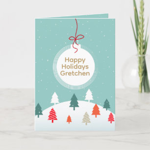 Personalised Christmas Tree Ornament Teal Snow Holiday Card