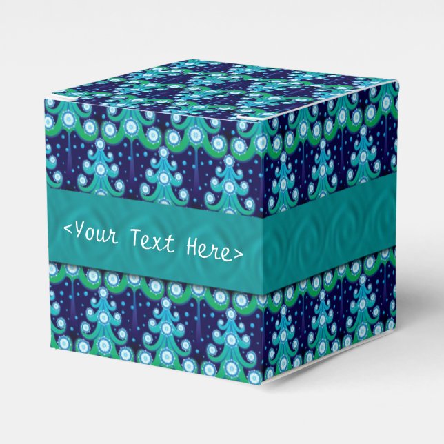 Personalised Christmas Tree Pattern Cube Favour Bo Box (Front Side)