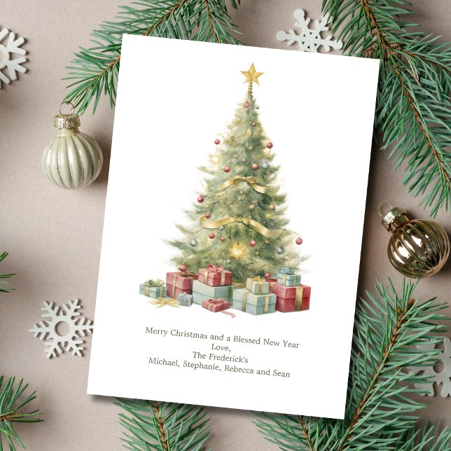 Personalised Christmas Tree Presents Christmas  Holiday Card (Personalized Vintage Christmas Tree Holiday Christmas Card. Printed or Digital Download)