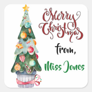 Personalised Christmas Tree Square Sticker