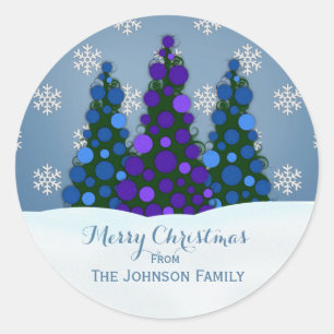 Personalised Christmas Tree Stickers Purple Blue