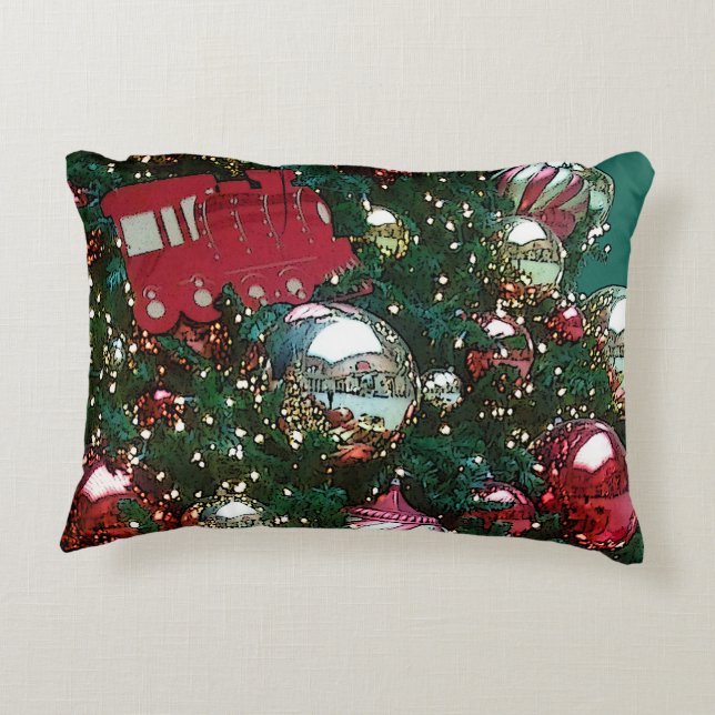 Personalised Christmas Tree Union Station Train Decorative Cushion (Back)