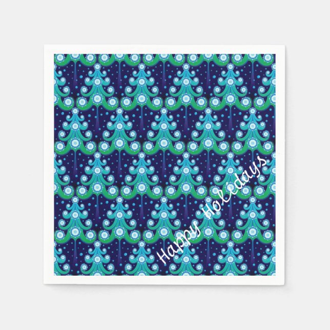 Personalised Christmas Trees Pattern Napkins (Front)