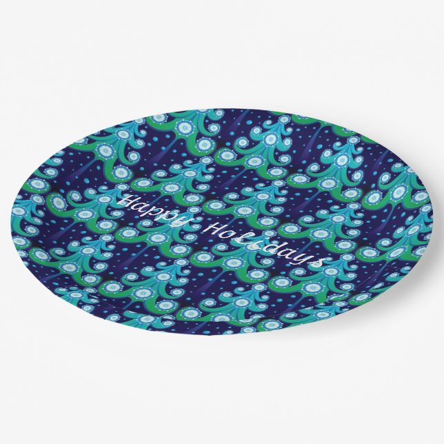 Personalised Christmas Trees Pattern Paper Plates (Angled)