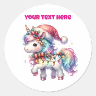 Personalised Christmas Unicorn Circle Sticker