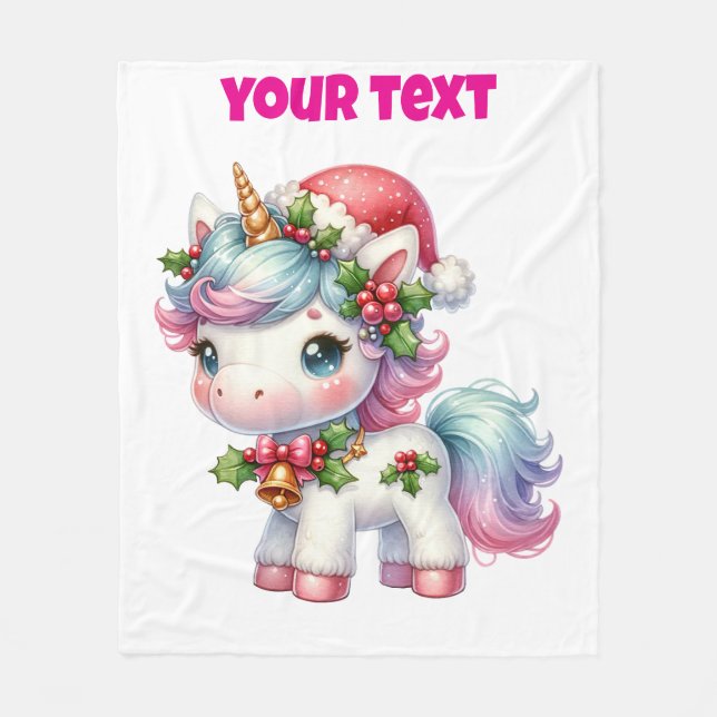 Personalised Christmas Unicorn Fleece Blanket (Front)