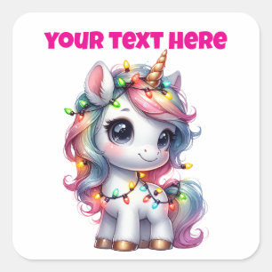 Personalised Christmas Unicorn Square Sticker