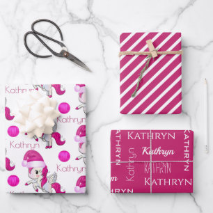 Personalised Christmas Unicorns Wrapping Paper Sheet