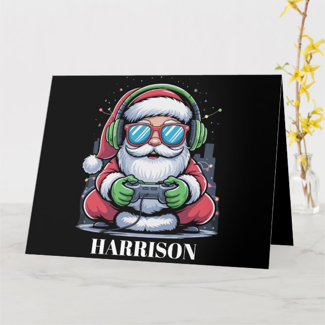Personalised Christmas Video Game Santa Xmas  Card (Yellow Flower)