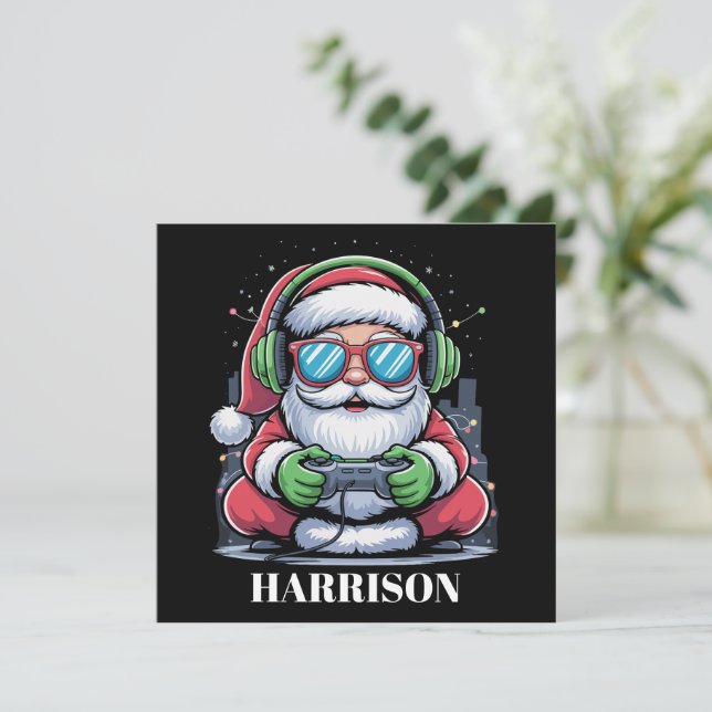Personalised Christmas Video Game Santa Xmas  Holiday Card (Standing Front)
