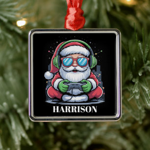 Personalised Christmas Video Game Santa Xmas Metal Tree Decoration