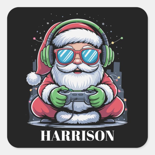 Personalised Christmas Video Game Santa Xmas  Square Sticker (Front)