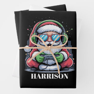 Personalised Christmas Video Game Santa Xmas Wrapping Paper Sheet