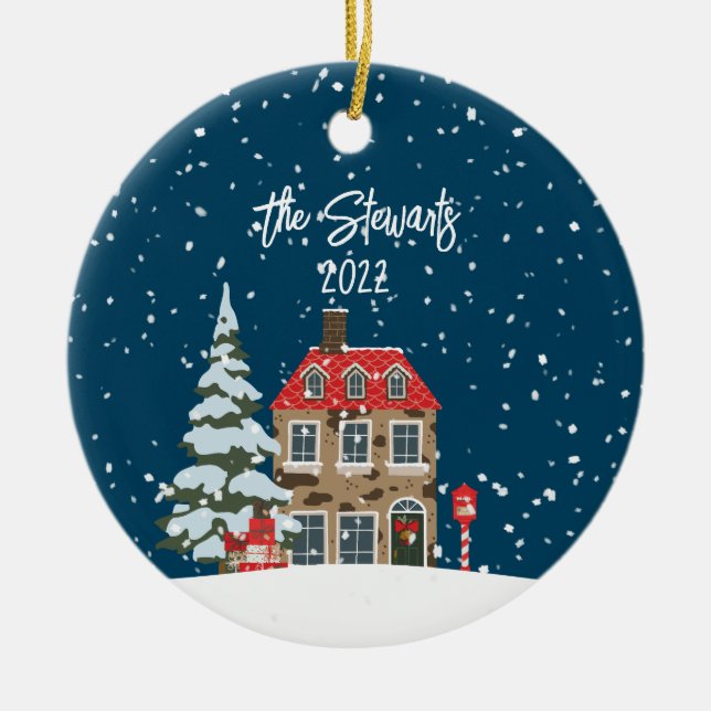 Personalised Christmas Village Scene Ornament (Front)