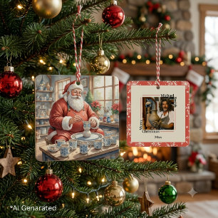 Personalised Christmas Vintage Pottery Santa Photo Metal Tree Decoration