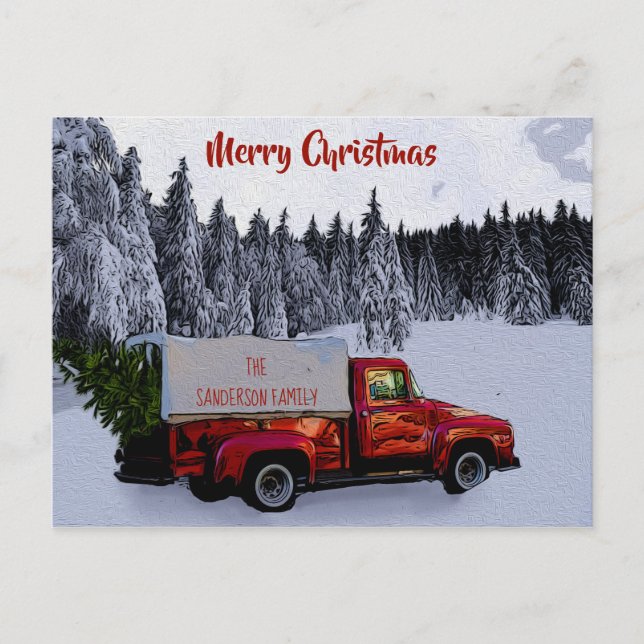 Personalised Christmas Vintage Red Truck Holiday Postcard (Front)