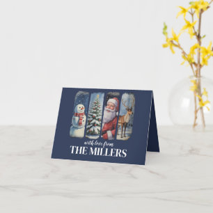 Personalised Christmas Vintage Santa Claus Snowman Card