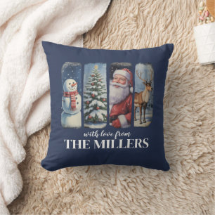Personalised Christmas Vintage Santa Claus Snowman Cushion