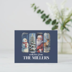 Personalised Christmas Vintage Santa Claus Snowman Holiday Postcard