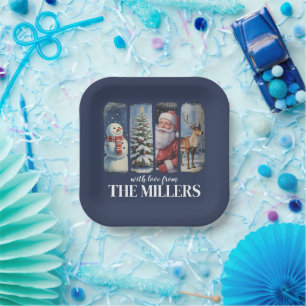 Personalised Christmas Vintage Santa Claus Snowman Paper Plate
