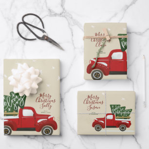 Personalised Christmas Vintage Truck Wrapping Wrap Wrapping Paper Sheet