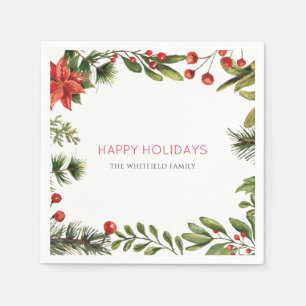 Personalised Christmas Watercolor Berries Family Napkin