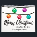 Personalised, Christmas, Watercolor, Custom Photo Calendar<br><div class="desc">Watercolor Christmas ball ornaments and a beautiful script type adorn this design. Personalise with you family name and customise every month with your own photographs of choice.</div>