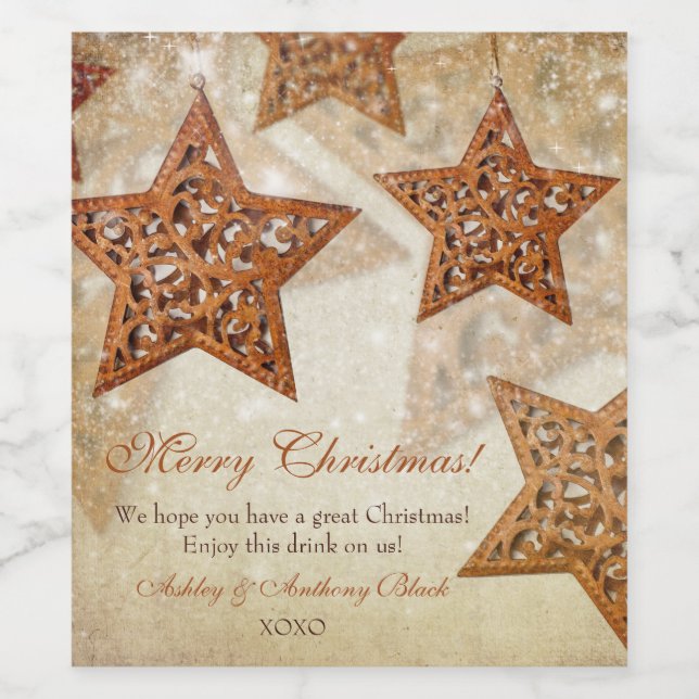 Personalised Christmas Wine Labels | Rustic Stars (Single Label)