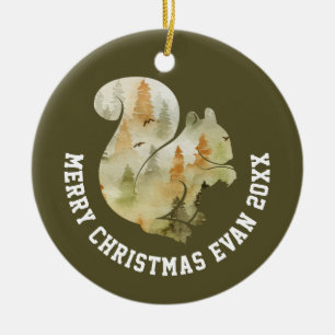 Personalised Christmas Winter Scene with Squirrel Ceramic Tree Decoration