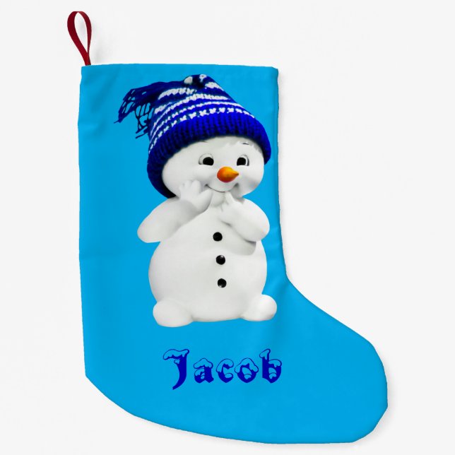 Personalised Christmas Winter Snowman Small Christmas Stocking (Front)