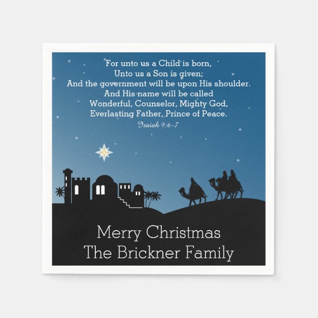 Personalised Christmas Wise Men Bethlehem Napkin (Front)