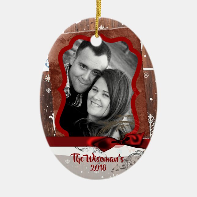 Personalised Christmas Wood Deer PHOTO Ornament (Front)