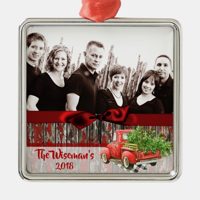 Personalised Christmas Wood Truck PHOTO Ornament (Front)