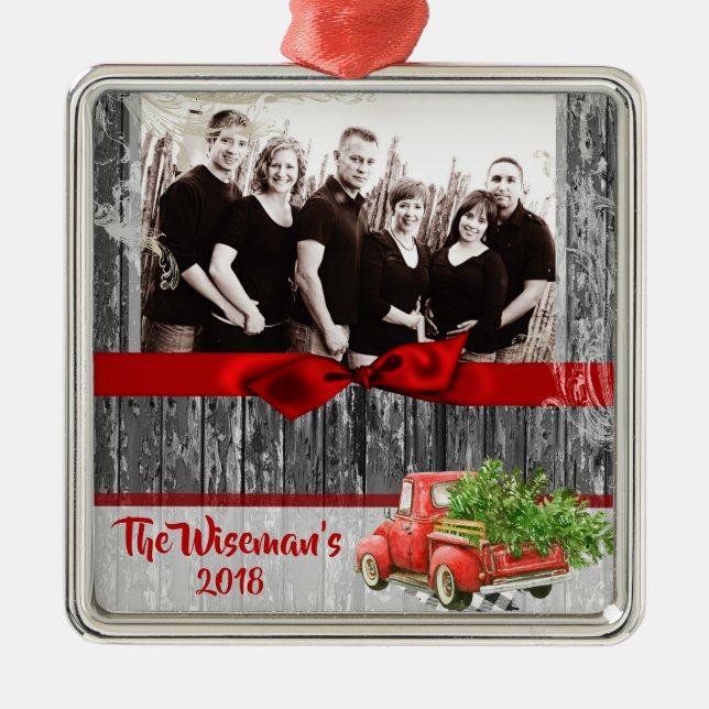 Personalised Christmas Wood Truck PHOTO Ornament (Front)