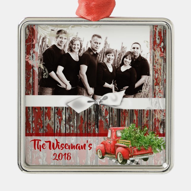 Personalised Christmas Wood Truck PHOTO Ornament (Front)