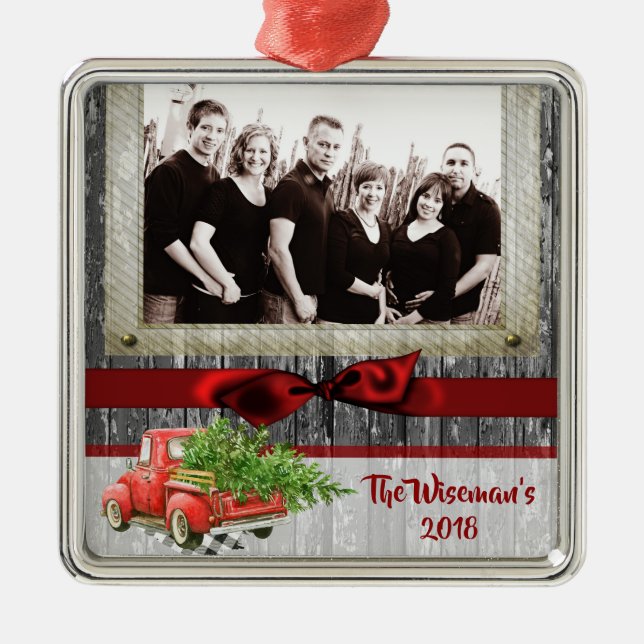 Personalised Christmas Wood Truck PHOTO Ornament (Front)
